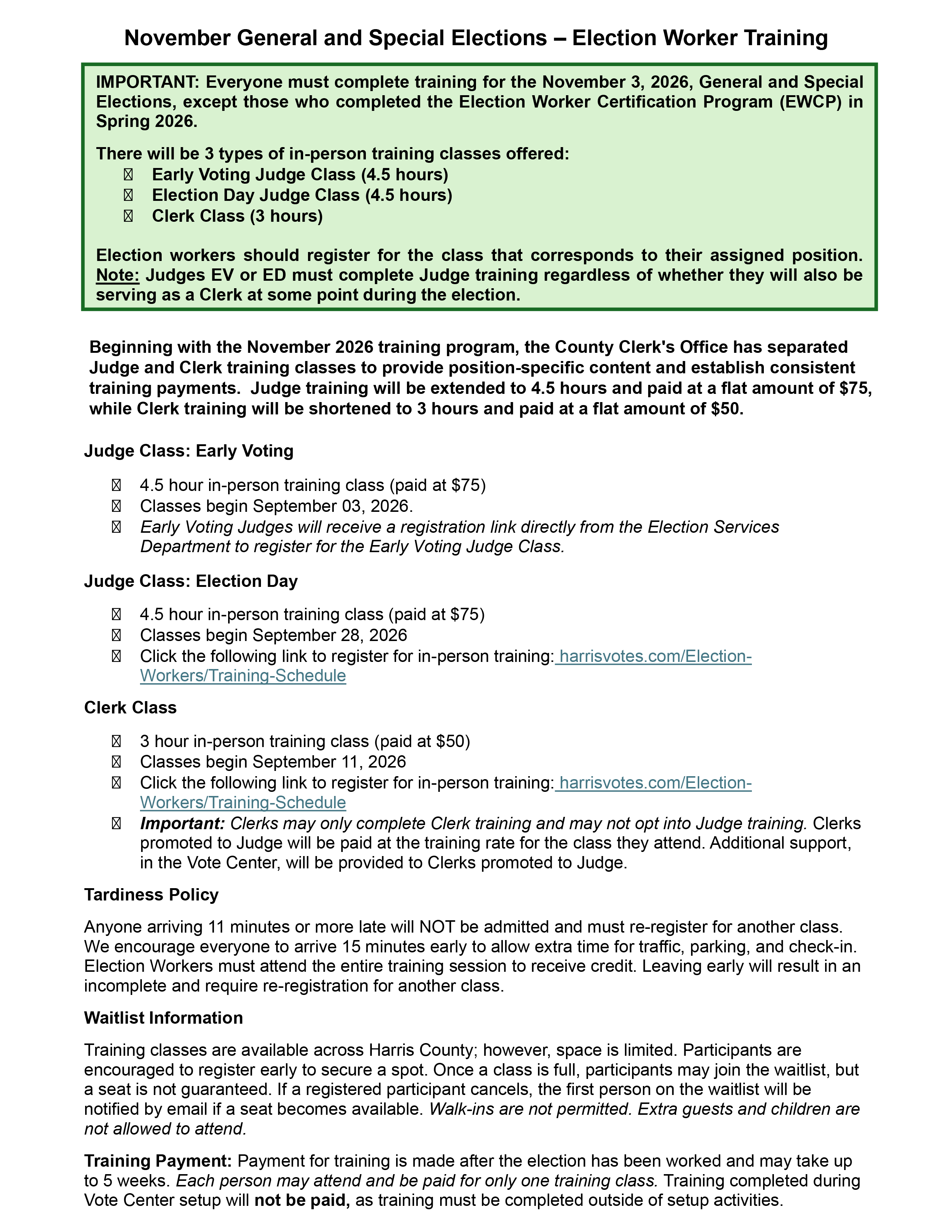 Training Info General Special Elections 2026